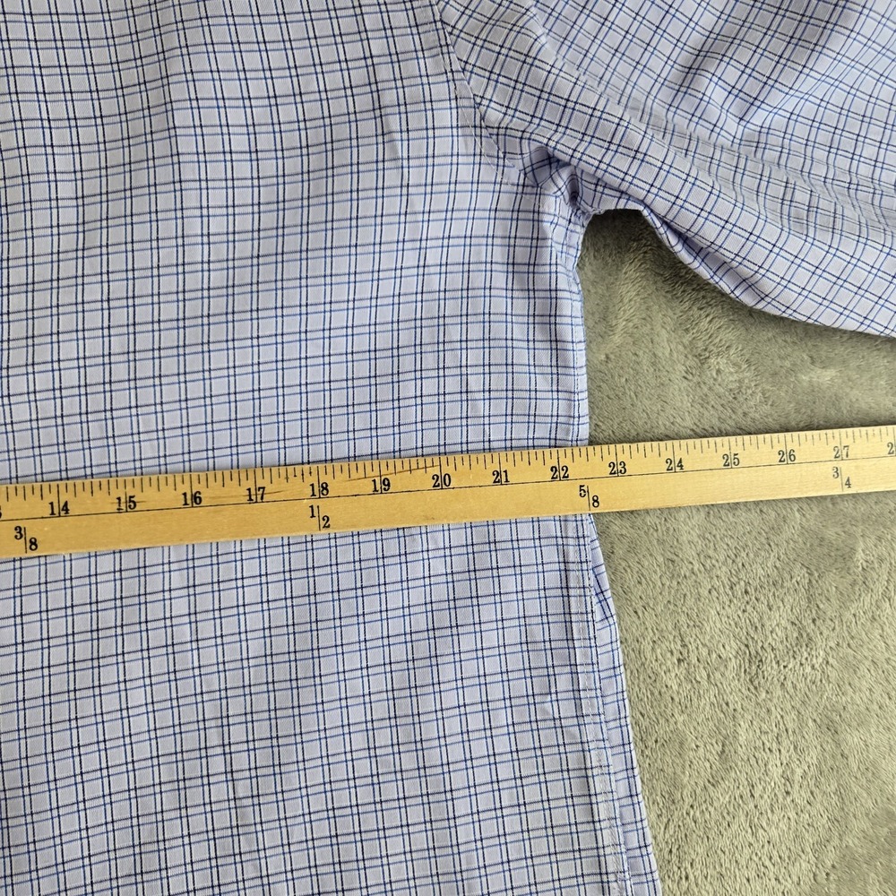 Michelsons London Short Mens Large Blue Checkered Long Sleeve Flip Cuff Career - Picture 4 of 11